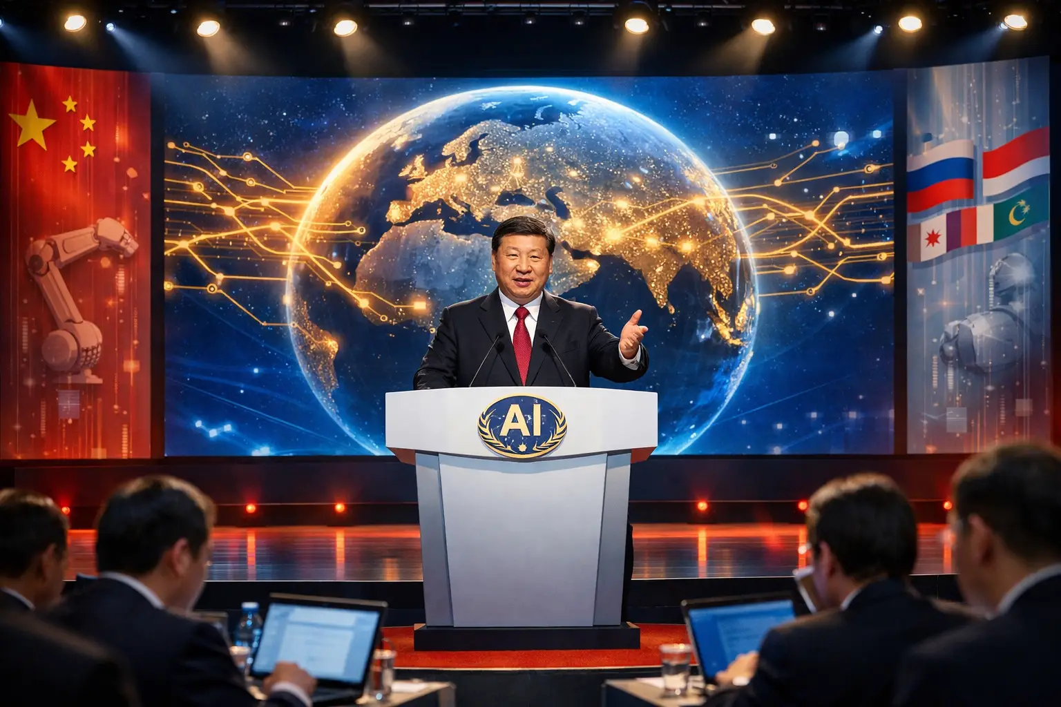 Xi Jinping launching the China-led Global AI Alliance during the AI governance announcement in Beijing